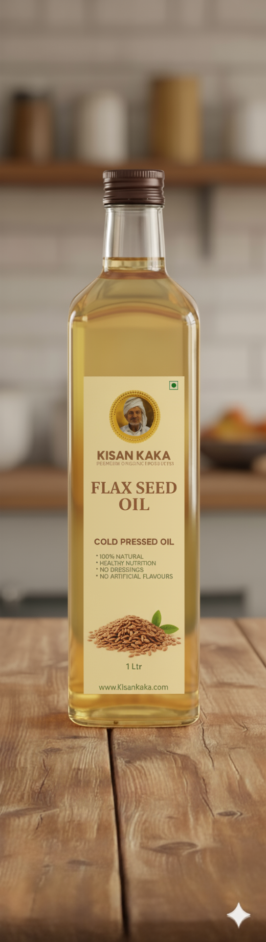 Bottle of Kisan Kaka Flax Seed Oil
