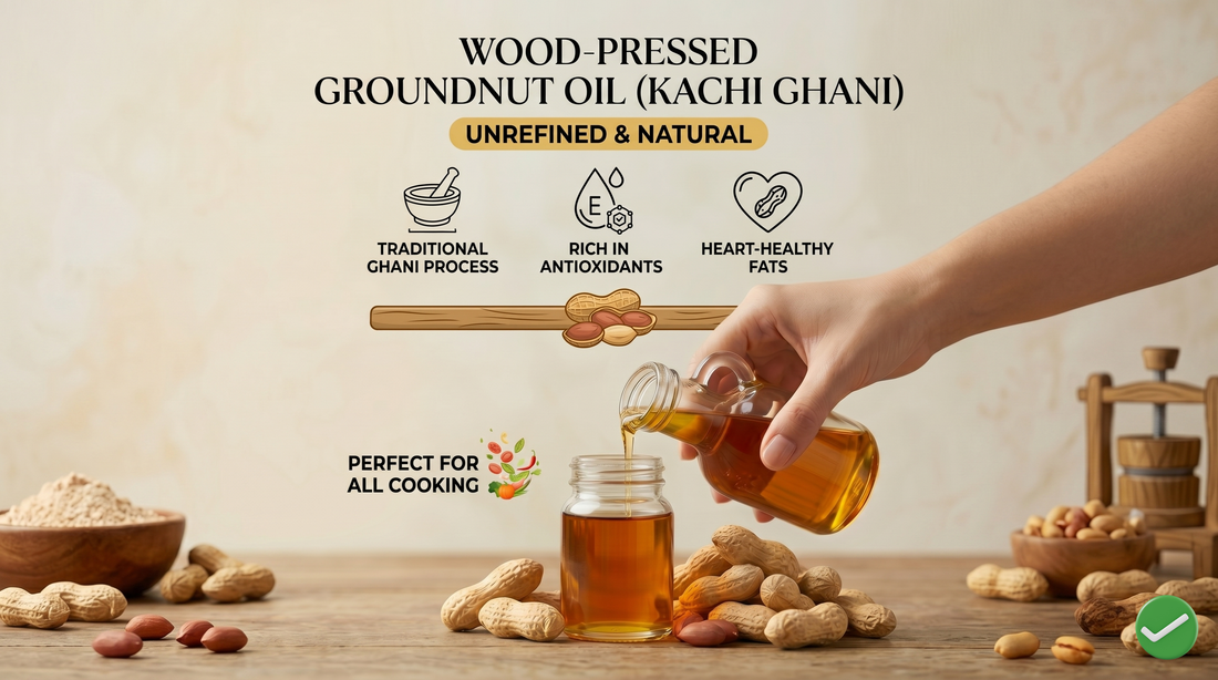 Wood Pressed Groundnut Oil (Kachi Ghani): Benefits, Uses & Complete Guide