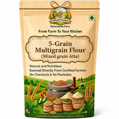 Kisan Kaka 5-GRAIN Multigrain Flour package with farm scene illustration