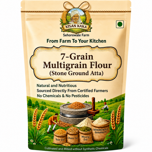 Kisan Kaka 7-Grain Multigrain Flour package with farm scene illustration