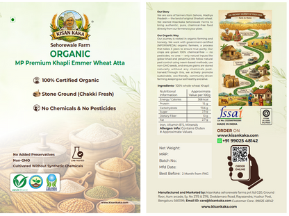 Organic Khapli Atta | Stone Ground Whole Khapli (Emmer) Wheat Flour