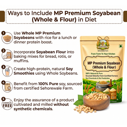 MP Premium Soyaabean packaging with usage tips on a white background